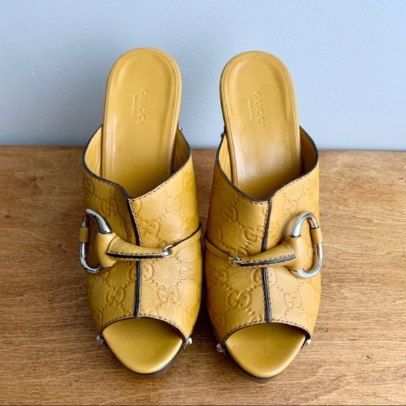 Gucci | Leather Platform Wooden GG Horsebit Mules - Picture 3 of 16